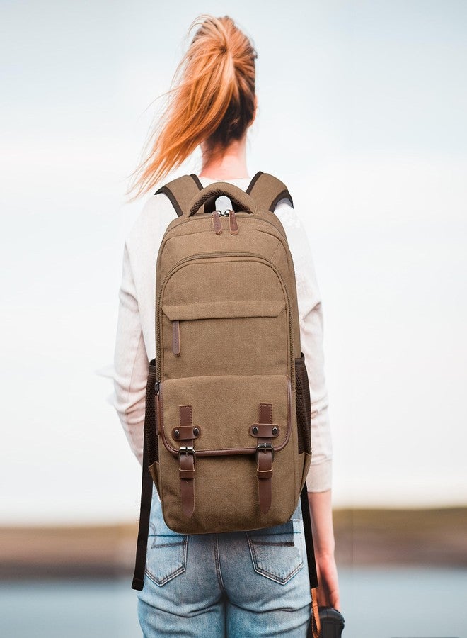 CROCOD Canvas Laptop Backpack, Vintage Daypack for Men Women,Travel Work Rucksack College Bookbag Computer Bag Fits 15.6 Inch Laptop (Coffee) - Image 4