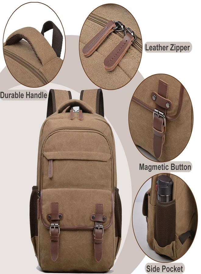 CROCOD Canvas Laptop Backpack, Vintage Daypack for Men Women,Travel Work Rucksack College Bookbag Computer Bag Fits 15.6 Inch Laptop (Coffee) - Image 5