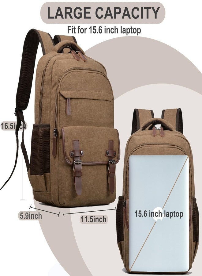 CROCOD Canvas Laptop Backpack, Vintage Daypack for Men Women,Travel Work Rucksack College Bookbag Computer Bag Fits 15.6 Inch Laptop (Coffee) - Image 2