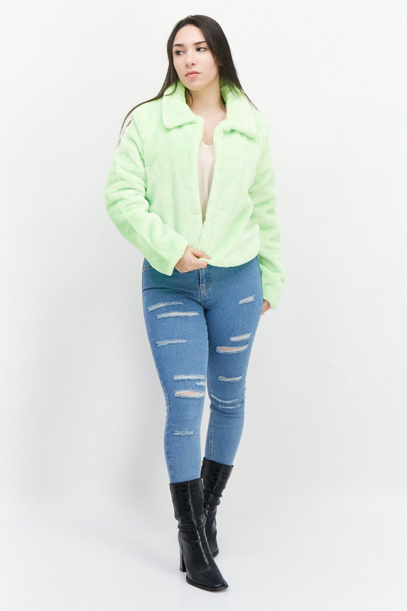 BRAVE SOUL Women Textured Trench Coat, Lime  - Image 4