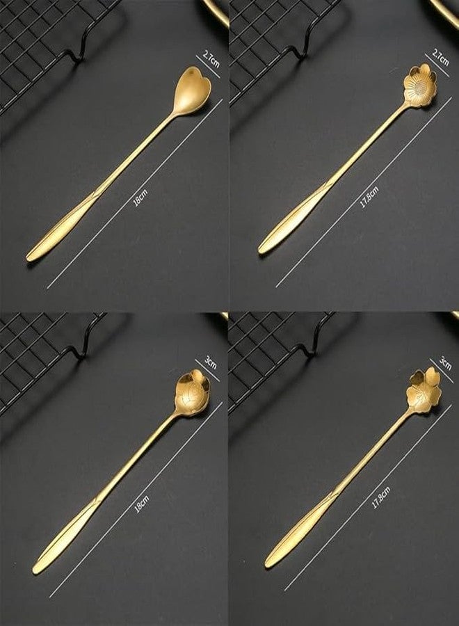 Calixe Gold Plated Stainless Steel Coffee & Dessert Spoons Set | 4 Pcs Flower Design Long Handle Tea Spoon for Kitchen, Cafe & Gifting | Elegant Cutlery for Tea, Ice Cream & Drinks - Image 4