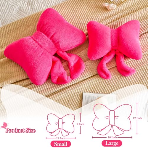 Lfsaaj Bowknot Pillow Hot Pink Cute Bow Decorative Throw Pillows 12" Aesthetic Home Decor Bow Cushions Butterfly Knot Plush Pillow for Bedroom Couch - Image 2
