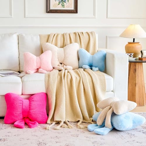 Lfsaaj Bowknot Pillow Hot Pink Cute Bow Decorative Throw Pillows 12" Aesthetic Home Decor Bow Cushions Butterfly Knot Plush Pillow for Bedroom Couch - Image 5