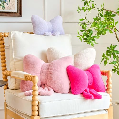 Lfsaaj Bowknot Pillow Hot Pink Cute Bow Decorative Throw Pillows 12" Aesthetic Home Decor Bow Cushions Butterfly Knot Plush Pillow for Bedroom Couch - Image 4