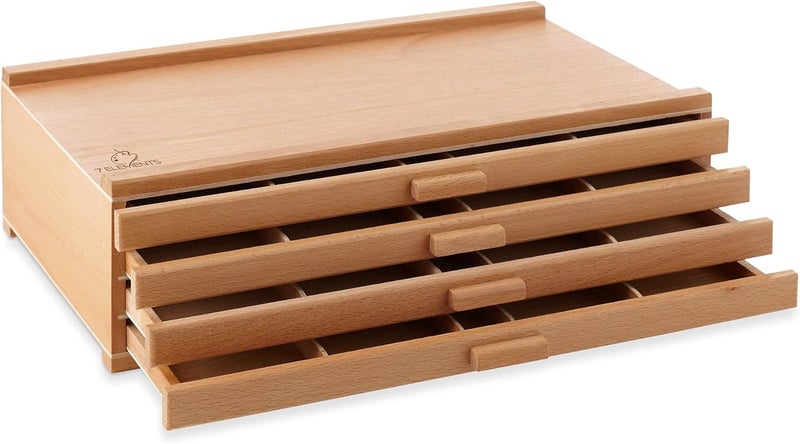 7 Elements 4 Drawer Wooden Artist Storage Supply Box for Pastels, Pencils, Pens, Markers, Brushes and Tools - Image 1