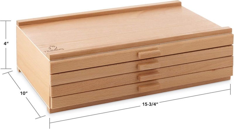 7 Elements 4 Drawer Wooden Artist Storage Supply Box for Pastels, Pencils, Pens, Markers, Brushes and Tools - Image 3