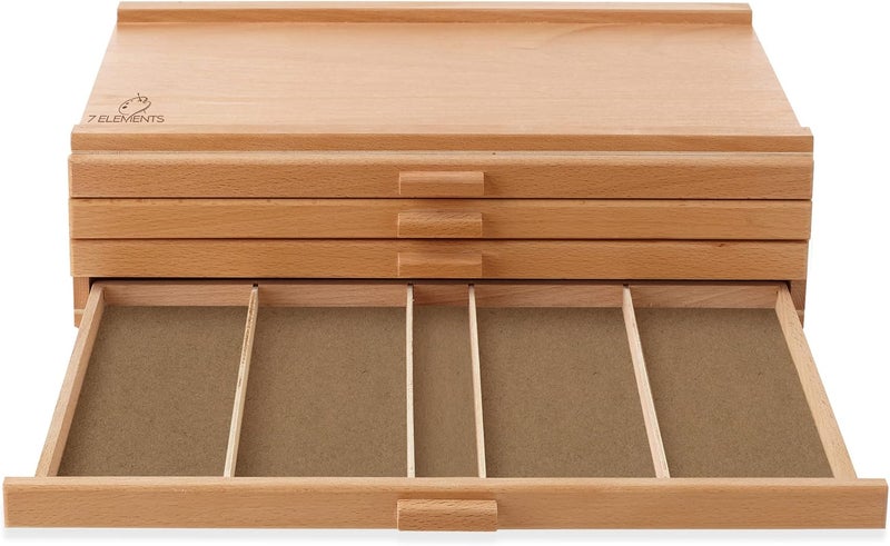 7 Elements 4 Drawer Wooden Artist Storage Supply Box for Pastels, Pencils, Pens, Markers, Brushes and Tools - Image 5
