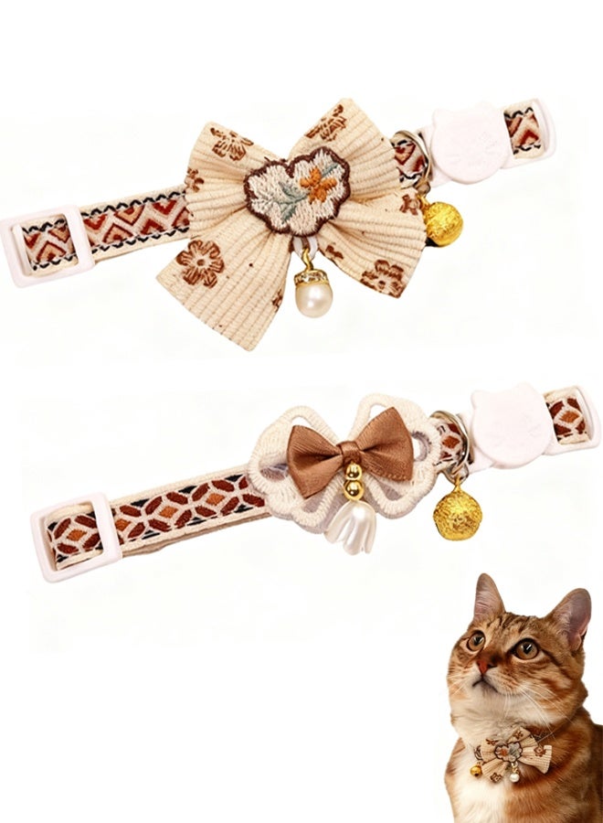 2 Pack Breakaway Cat Collar,  Bowknot Adjustable Kitten Collar with Bell, Lightweight Pet Safety Collar, Pet Fall Accessories - Image 1