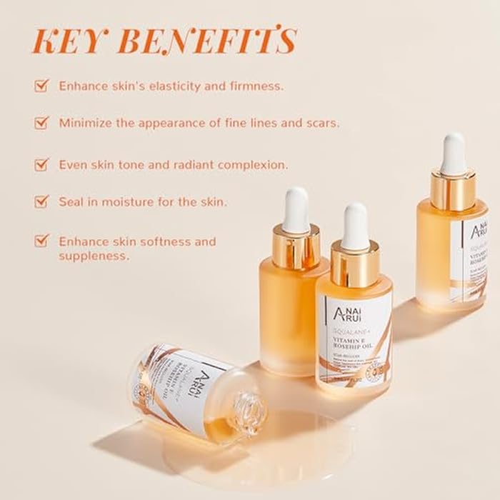 ANAI RUI Squalane + Vitamin E Rosehip Oil Moisturizer for Face,Hair,Skin& Nail Hydrate, Reduce Scars and Stretch Marks, Wrinkles for Smoother, Softer Skin 1 fl. Oz - Image 2