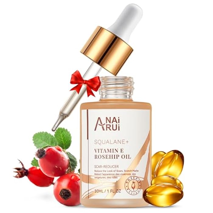 ANAI RUI Squalane + Vitamin E Rosehip Oil Moisturizer for Face,Hair,Skin& Nail Hydrate, Reduce Scars and Stretch Marks, Wrinkles for Smoother, Softer Skin 1 fl. Oz - Image 1