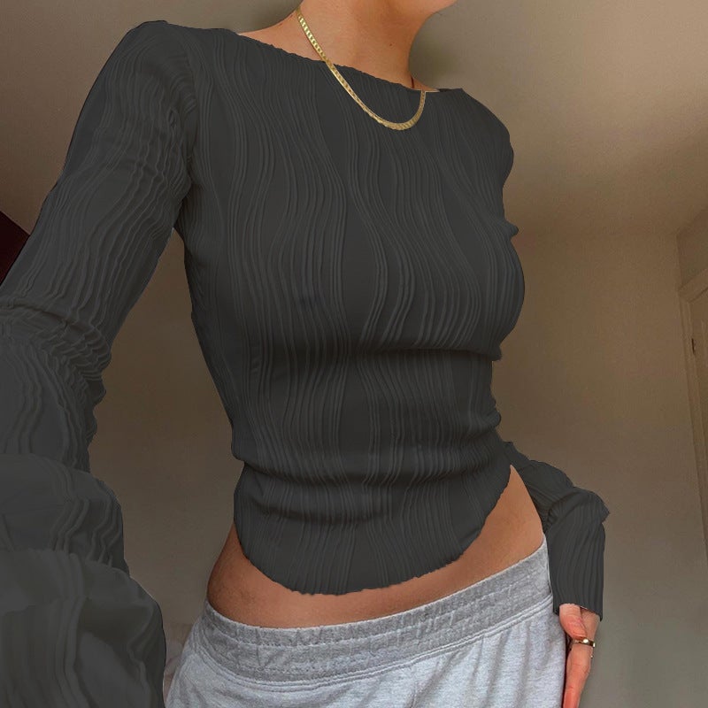 Spot New 2024 Summer Ol Elegant Collage Pullover Long-Sleeved Round Neck Slim Fit Women'S T-Shirt Agent - Image 5