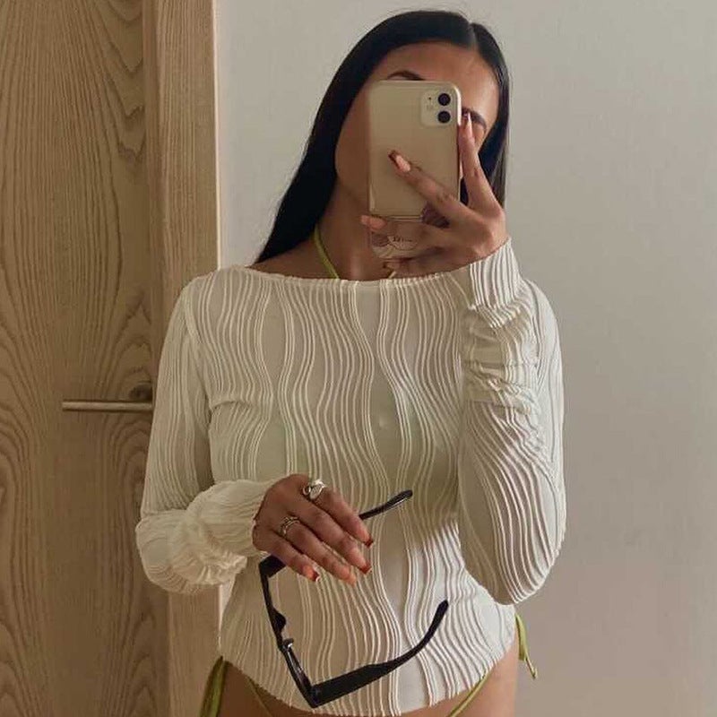 Spot New 2024 Summer Ol Elegant Collage Pullover Long-Sleeved Round Neck Slim Fit Women'S T-Shirt Agent - Image 3