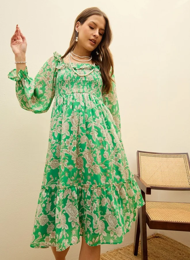 ساسافراس Floral Print Georgette Maxi Dress for Women