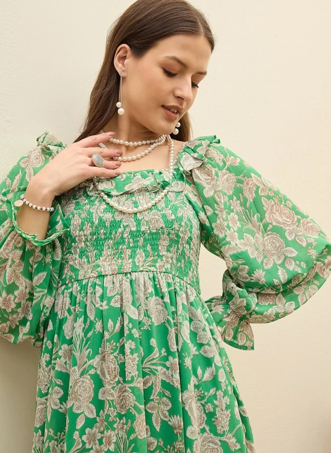 ساسافراس Floral Print Georgette Maxi Dress for Women