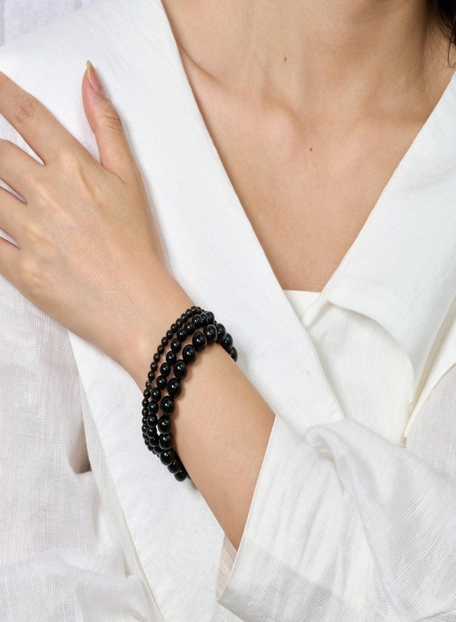 Bivei 3-Piece 8mm Beaded Bracelets for Women – Black Onyx, Black Obsidian, Black Tourmaline – Handmade Natural Crystal Stretch Elastic Jewelry for Meditation, Yoga, Protection Gifts - Image 2