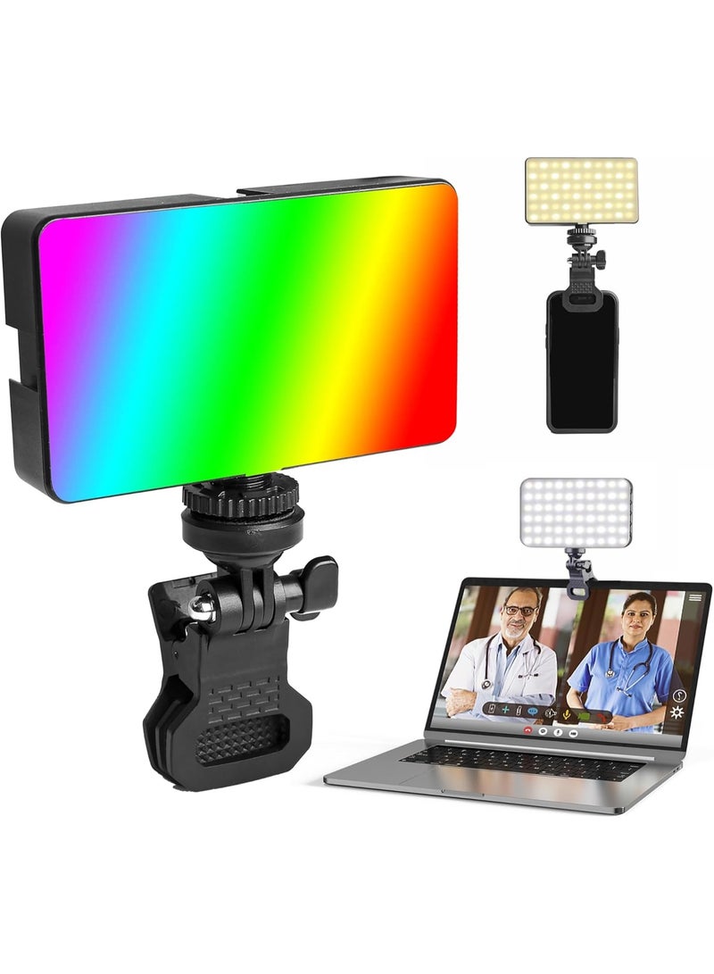 RGB Rechargeable Selfie Light – Clip-On LED Video Light with 3 Cold Shoe Mounts, Adjustable Color Temperature 3000–7500K – Portable Fill Light for Laptop, Tablet & Camera - Image 1