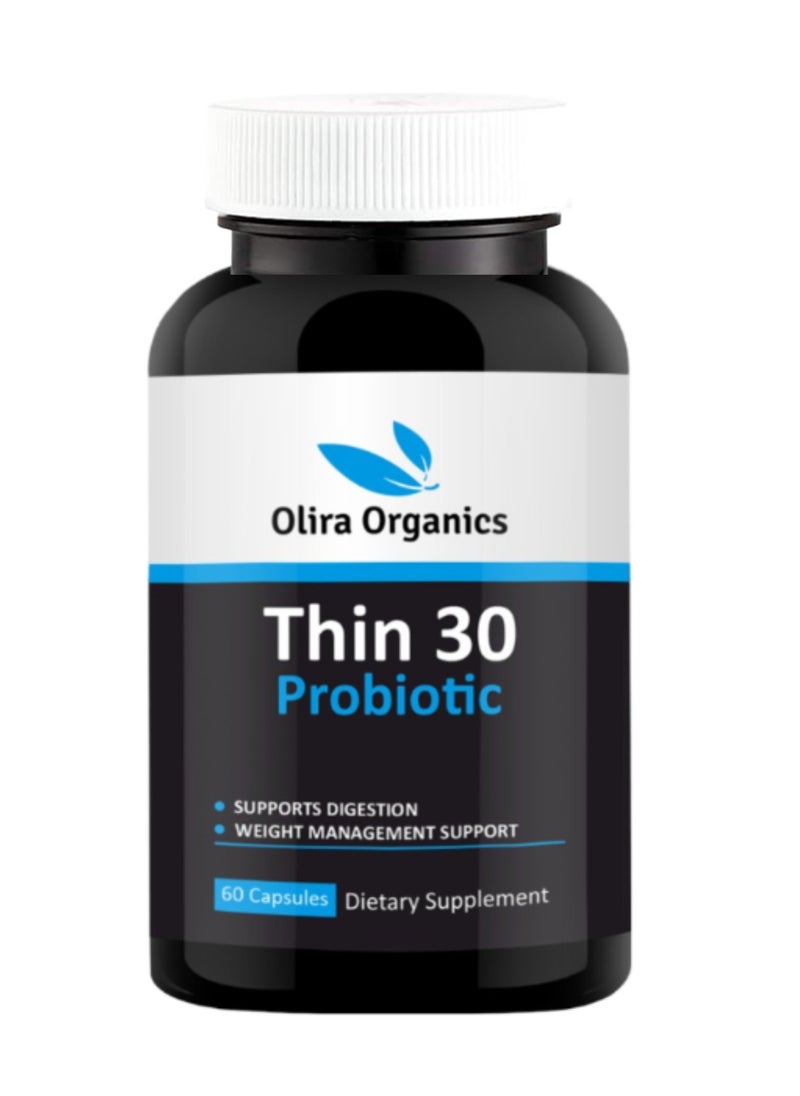 Olira Organics Thin 30 Probiotics With Prebiotics - 6 Strains Probiotics | Advanced Formula With Apple Cider, Green Tea, Cayenne & Enzymes 60 Capsules | Supports Digestion, Bloating and Weight Management  - Image 1