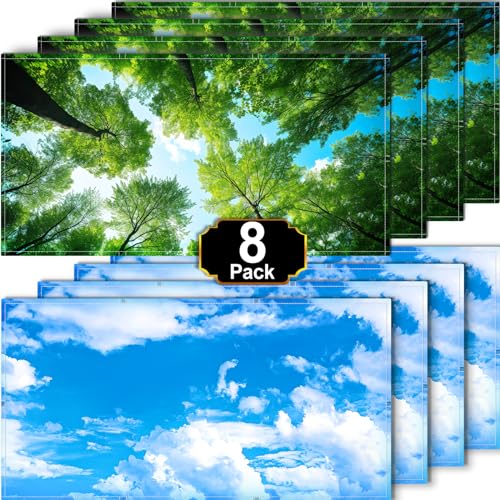 Aheroi 8 Pack Fluorescent Light Magnetic Covers, Mix Light Covers for Ceiling Lights Classroom, Office Light Covers for Ceiling Lights, Drop Lights Fixture Replacement Globes & Shades(Forest&Blue Sky) - Image 1
