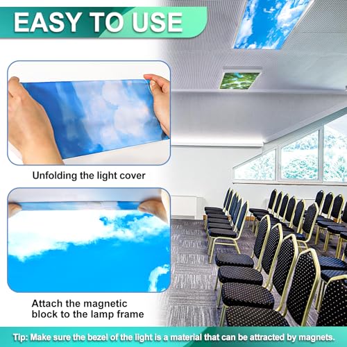 Aheroi 8 Pack Fluorescent Light Magnetic Covers, Mix Light Covers for Ceiling Lights Classroom, Office Light Covers for Ceiling Lights, Drop Lights Fixture Replacement Globes & Shades(Forest&Blue Sky) - Image 4