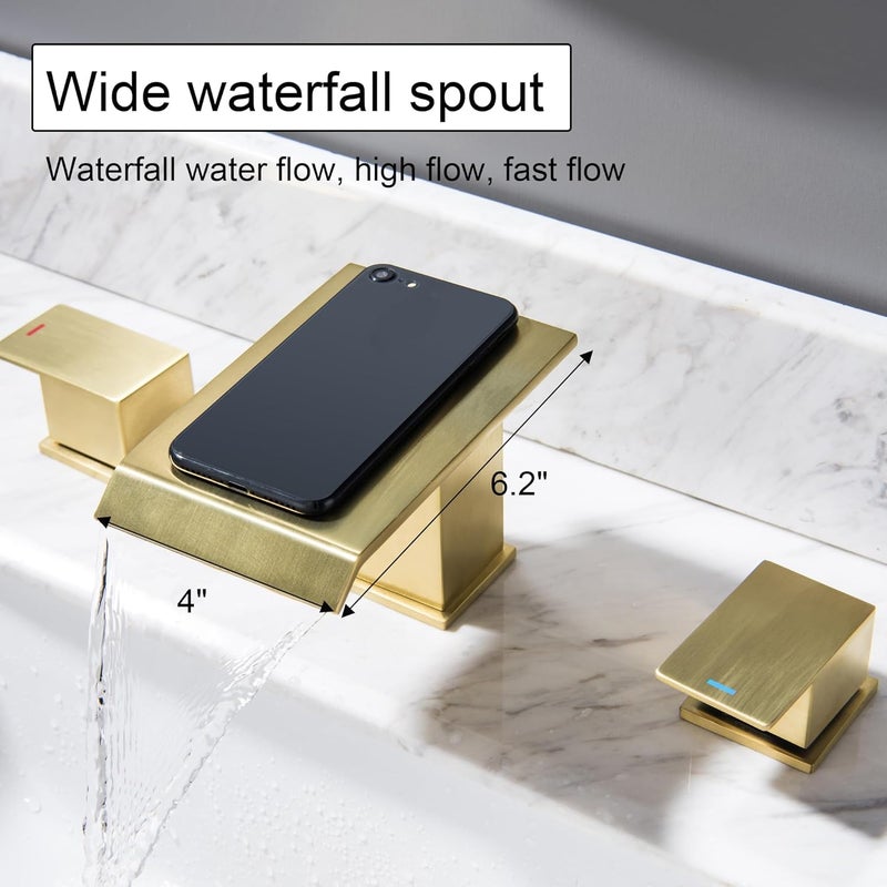 BEIYI Roman Tub Faucet Brushed Gold Deck Mount Waterfall Bathtub Faucet 2 Handles High Flow Bath Tub Faucet Set - Image 4