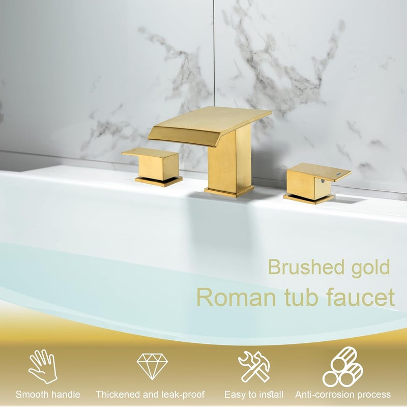 BEIYI Roman Tub Faucet Brushed Gold Deck Mount Waterfall Bathtub Faucet 2 Handles High Flow Bath Tub Faucet Set - Image 2