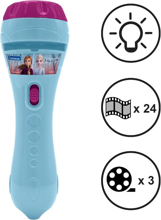 Lexibook Disney Frozen Stories Projector Torch for Kids – Flashlight Projector with 3 Story Discs, 24 Images, Elsa & Anna Theme Bedtime Story Toy, Portable Light Projector for Children, Blue - Image 2