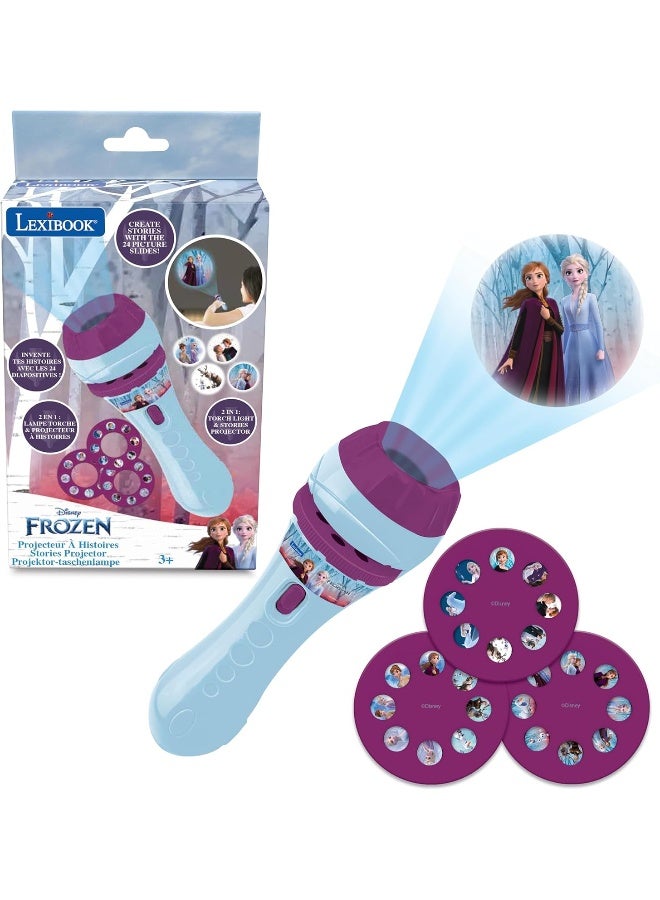 Lexibook Disney Frozen Stories Projector Torch for Kids – Flashlight Projector with 3 Story Discs, 24 Images, Elsa & Anna Theme Bedtime Story Toy, Portable Light Projector for Children, Blue - Image 1