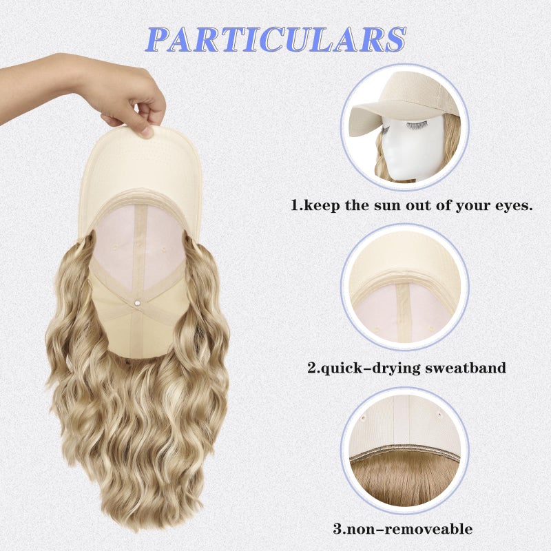 FORCUTEU Hat Wigs for Women Baseball Cap with Hair Extensions Short Wave Synthetic baseball Cap Wig for Women Adjustable Hat with Hair Attached for Daily Use(14inch) - Image 4