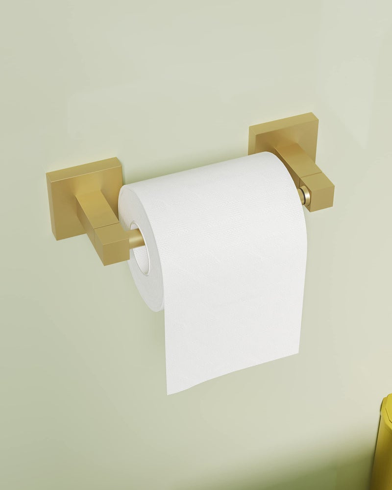 Ruacq Gold Toilet Paper Holder Double Post Pivoting Square Tissue Holders Roll Holder Hangers Brushed Gold Toilet Paper Stand Bathroom Stainless Steel and Zinc Alloy Modern Wall Mounted - Image 3
