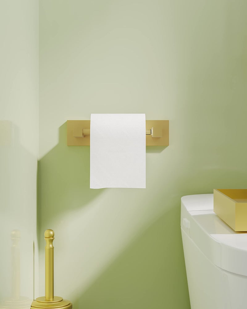 Ruacq Gold Toilet Paper Holder Double Post Pivoting Square Tissue Holders Roll Holder Hangers Brushed Gold Toilet Paper Stand Bathroom Stainless Steel and Zinc Alloy Modern Wall Mounted - Image 2