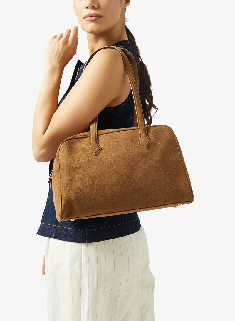 Faux Suede Shoulder Box Bag