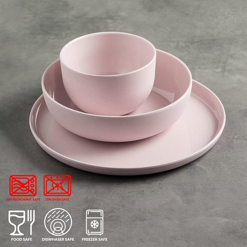 Miss Yip MissYIP 12 Pcs Wheat Straw Dinnerware Sets Unbreakable Reusable Kitchen Dinnerware Set Outdoor Camping Dishes BAP free Dishwasher SafeNot ovensafe or microwavableShell Pink - Image 4