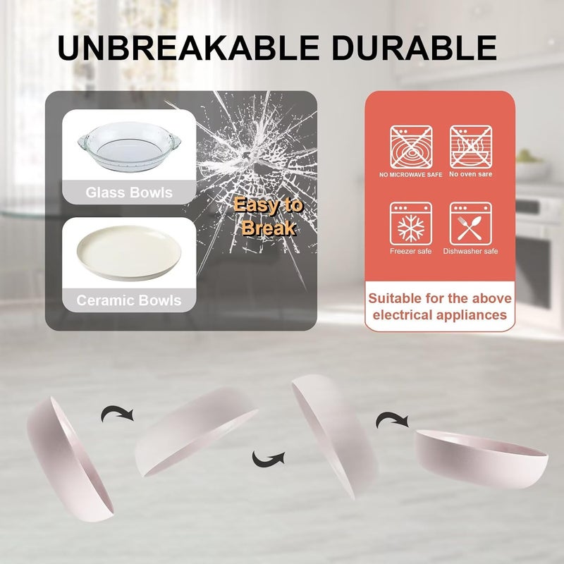 Miss Yip MissYIP 12 Pcs Wheat Straw Dinnerware Sets Unbreakable Reusable Kitchen Dinnerware Set Outdoor Camping Dishes BAP free Dishwasher SafeNot ovensafe or microwavableShell Pink - Image 3