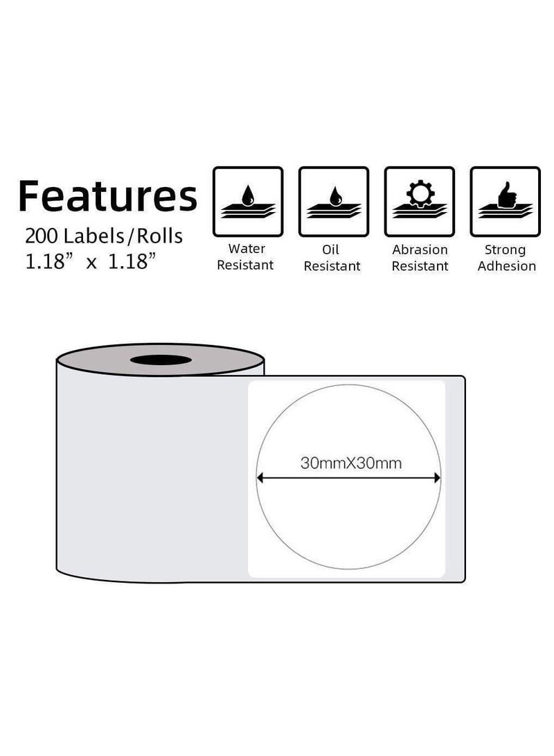 phomemo Multi-Purpose Self-Adhesive Round Thermal Label for Phomemo M110/M200 Label Maker 30x30 mm Thermal Label 200 Labels/Rolls Black on White - Image 2