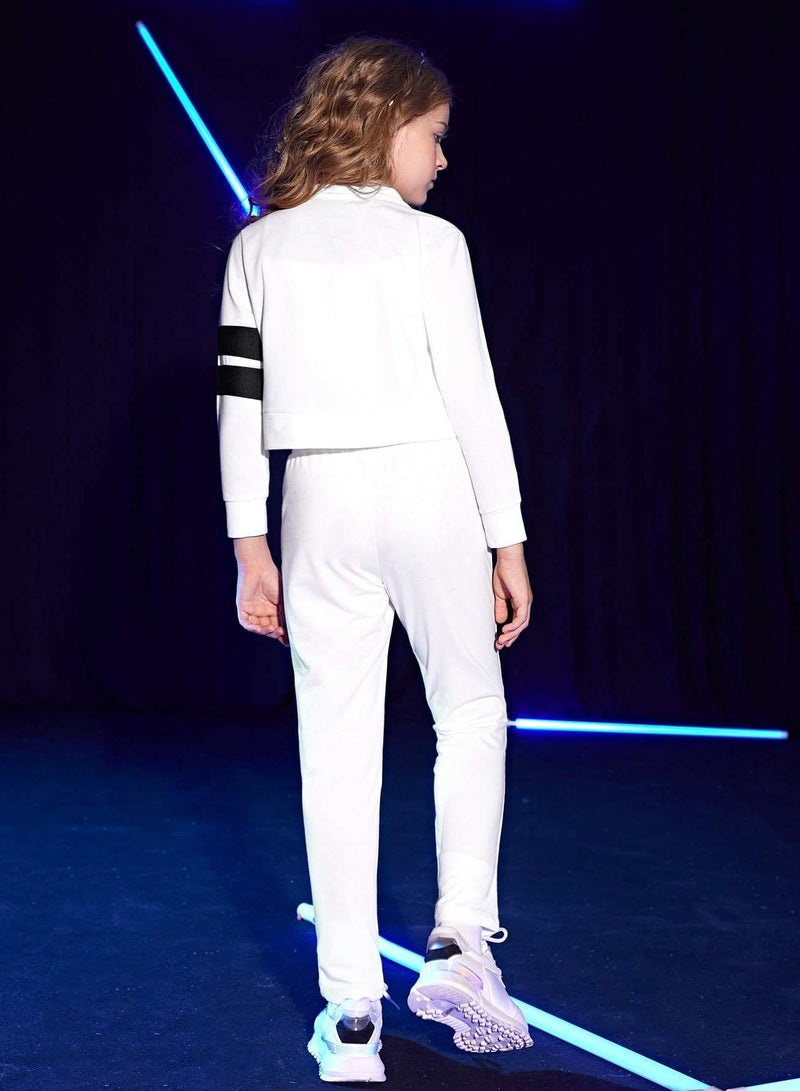 Girls Contrast Panel Crop Sweatshirt & Pants