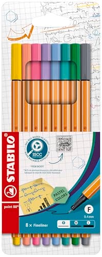STABILO point 88 Fineliner Pack of 8 Assorted Pastel Shades - Image 1