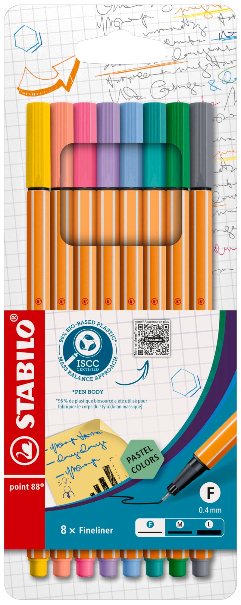 STABILO point 88 Fineliner Pack of 8 Assorted Pastel Shades - Image 2