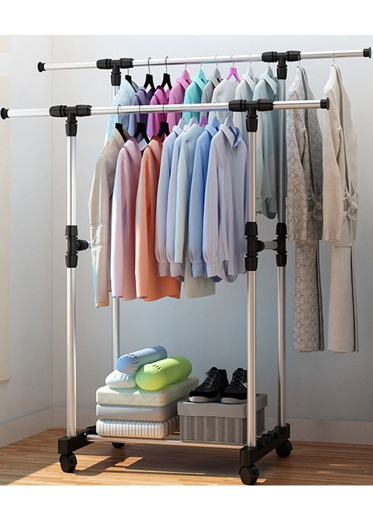DOUBLE POLE Stainless Steel Foldable Clothes and Garment Hanging Rack Double Drying Stand with Wheels  - Image 2