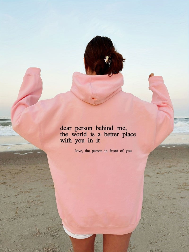 Foreign Trade Womens Velvet Sweatshirt Plain Slogan Printed Kangaroo Flap Pocket Pants Drawstring Printed Hoodie Pink