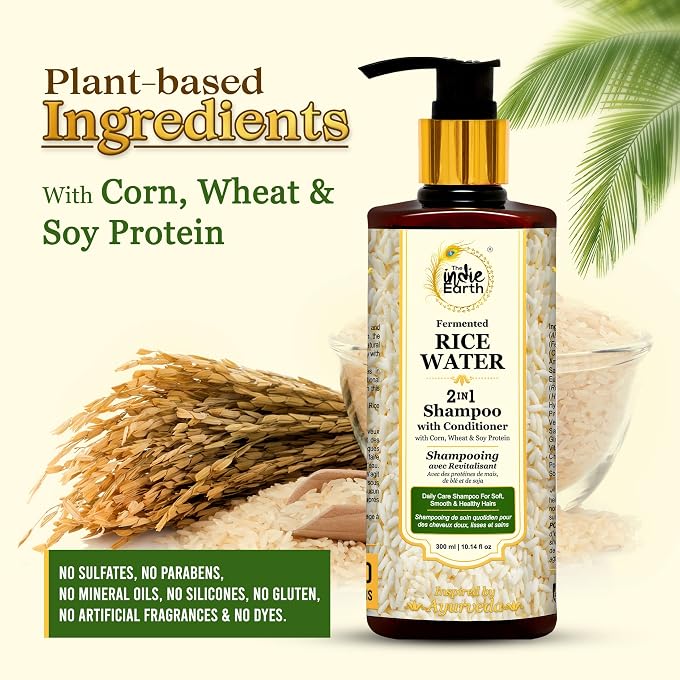 STRBOXONG The Indie Earth 2-IN-1 Fermented Rice Water Shampoo with Conditioner with Corn, Wheat and Soy Protein NO ADDITIONAL CONDITIONER REQUIRED For Soft, Smooth & Healthy Hairs 300ml - Image 2