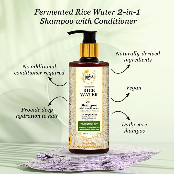 STRBOXONG The Indie Earth 2-IN-1 Fermented Rice Water Shampoo with Conditioner with Corn, Wheat and Soy Protein NO ADDITIONAL CONDITIONER REQUIRED For Soft, Smooth & Healthy Hairs 300ml - Image 3