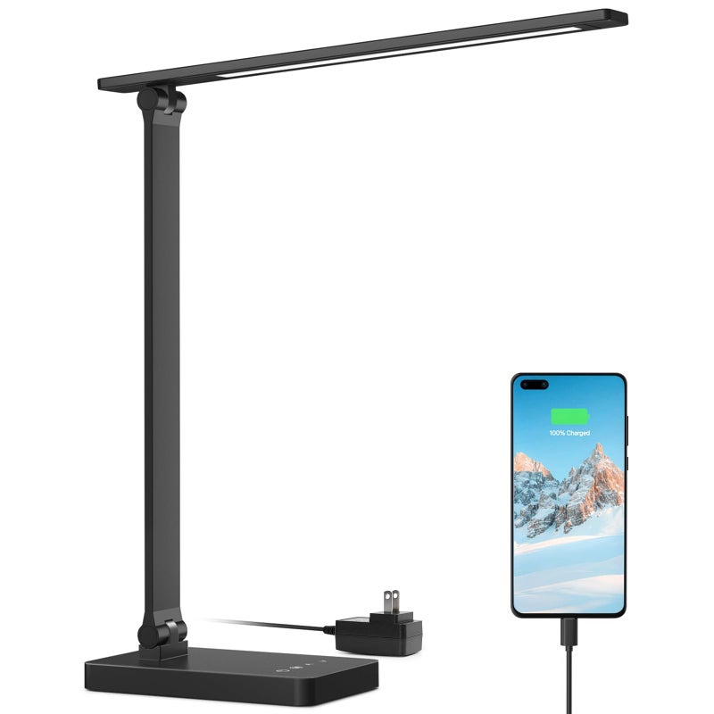 Lepro LED Desk Lamp with USB Charging Port,650LM Dimmable Home Office Touch Control Reading Table Lamp,5 Color Modes with 5 Brightness,College Dorm Room Essentials, Eye Caring, Sewing, Crafting, Black - Image 1