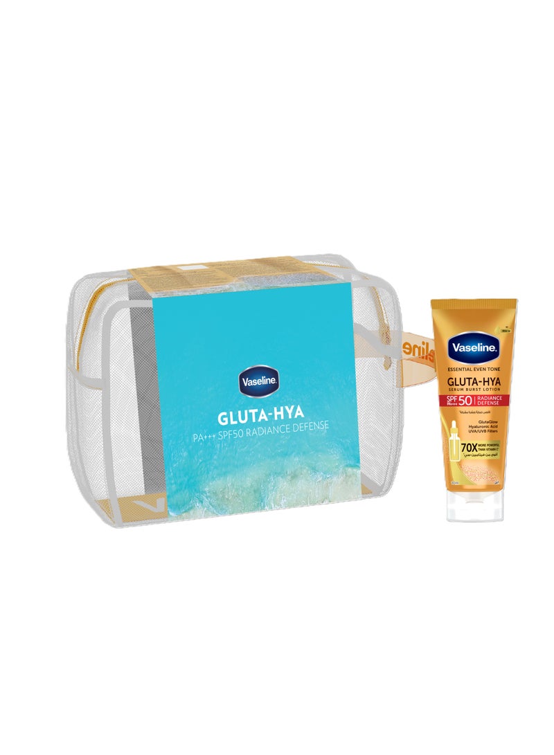 Vaseline لوسيون جلوتا-هيا سيروم برست للدفاع عن الإشراق SPF 50 PA+++ مع حقيبة سفر - Image 1