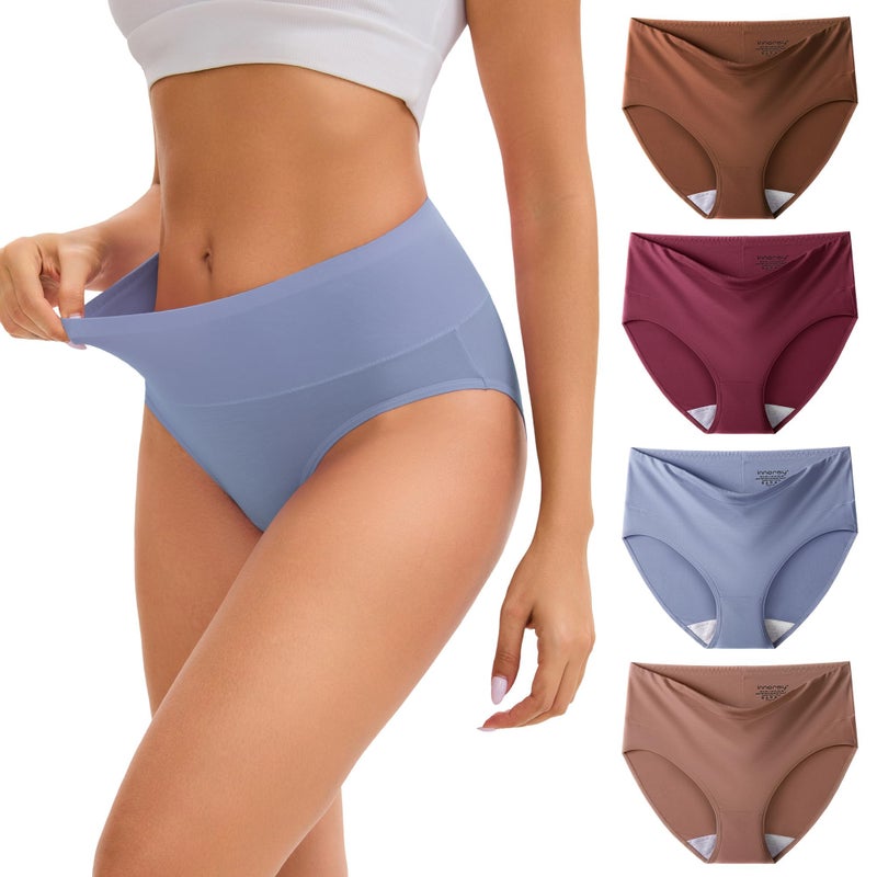 INNERSY Women's Modal Underwear High Waist Breathable Briefs Full Coverage Ladies Panties 4-Pack(Dark Vintage, Large) - Image 1