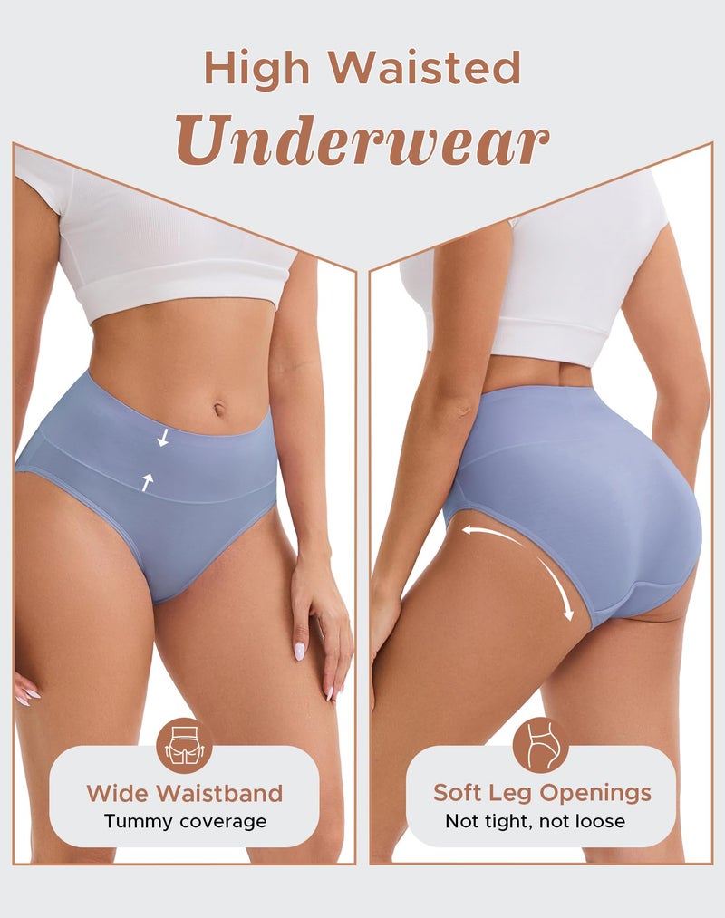 INNERSY Women's Modal Underwear High Waist Breathable Briefs Full Coverage Ladies Panties 4-Pack(Dark Vintage, Large) - Image 2