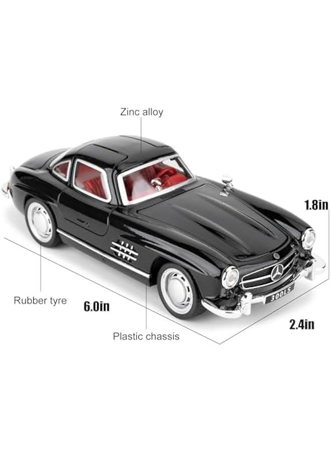 null - 1955 Mercedes-Benz 300sl Vintage Car Model, 1/32 Toy Car with Sound and Light Function, Children's Toy Model Car with PullBack Function, Collector's Quality Model Car, Gift for Children (black) - Image 1