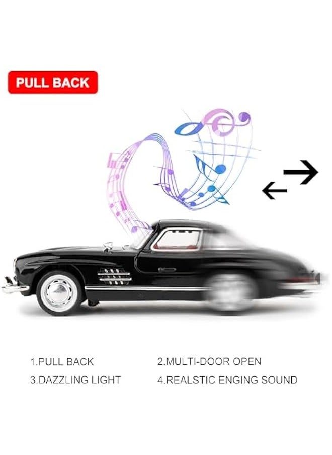 null - 1955 Mercedes-Benz 300sl Vintage Car Model, 1/32 Toy Car with Sound and Light Function, Children's Toy Model Car with PullBack Function, Collector's Quality Model Car, Gift for Children (black) - Image 1