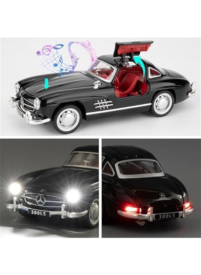 null - 1955 Mercedes-Benz 300sl Vintage Car Model, 1/32 Toy Car with Sound and Light Function, Children's Toy Model Car with PullBack Function, Collector's Quality Model Car, Gift for Children (black) - Image 1