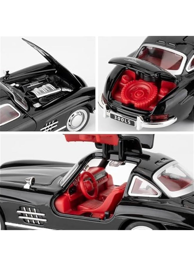 null - 1955 Mercedes-Benz 300sl Vintage Car Model, 1/32 Toy Car with Sound and Light Function, Children's Toy Model Car with PullBack Function, Collector's Quality Model Car, Gift for Children (black) - Image 1