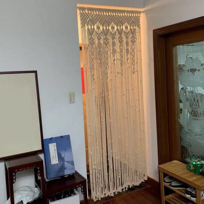 ستارة باب منسوجة بوهمية 90×180 سم بلون بيج - ستارة تابستري ماكرام لزينة منزل بوهمية وتزيين خلفية حفل الزفاف - Image 5